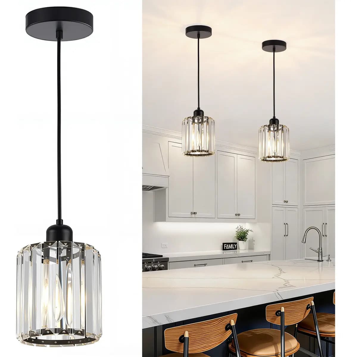 Lámpara Colgante Lámpara De Techo Cristal Moderna Decorativa Estructura Ronda negra