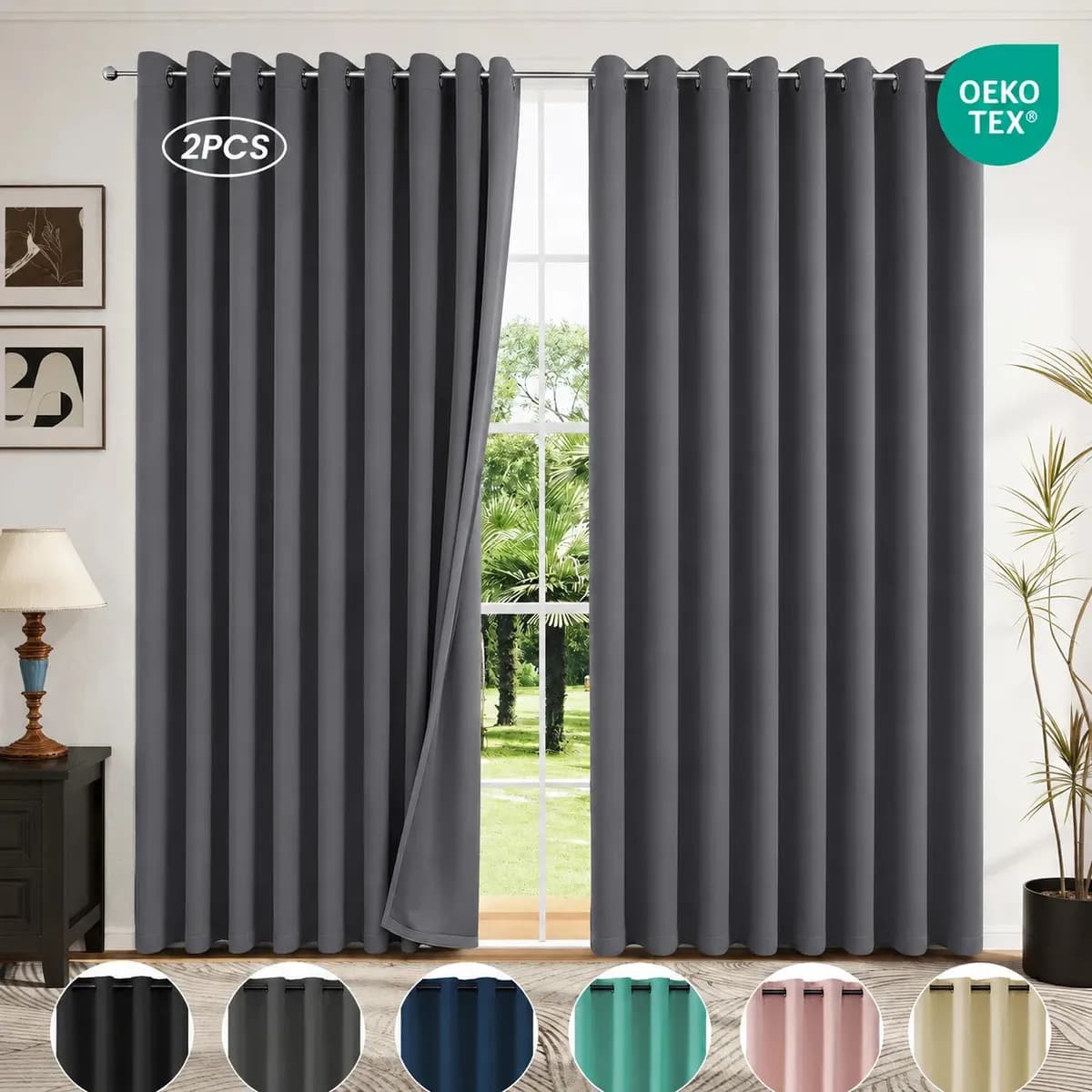 Cortinas Largas Blackout Para Recamara Sala Elegantes 280x240cm 2 Paneles Aislamiento Térmico Y Reducción De Ruido Tela Impermeable Gris