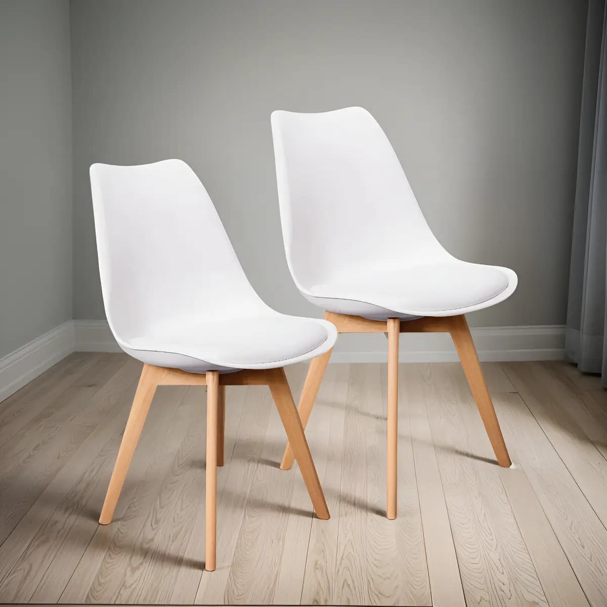 Set/kit 2 Silla Tulip Hood Acojinada Moderna Minimalista Estructura Reforzada Asiento Blanco