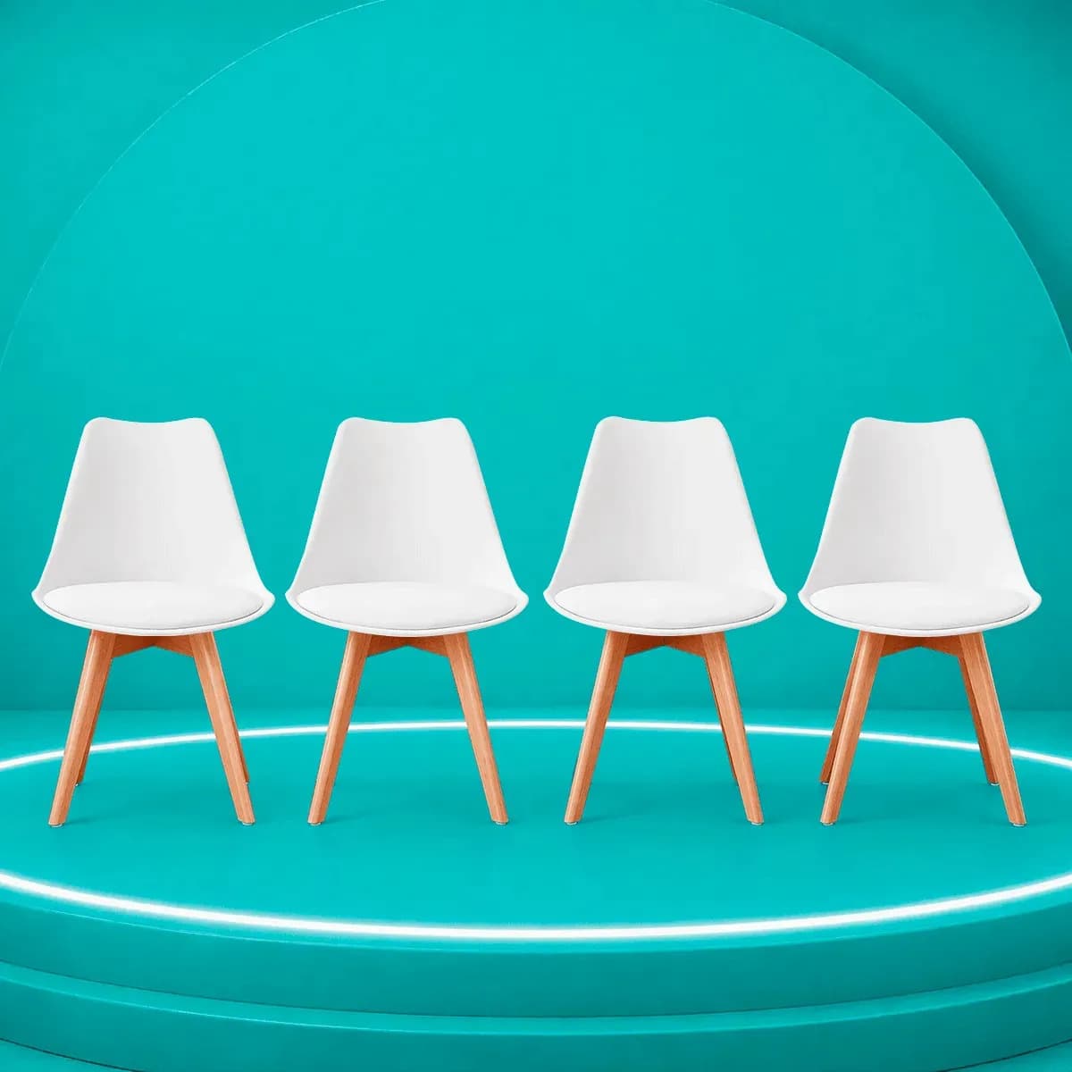 Sillas de Comedor Linium Tulip con Estructura Color Madera y Asiento Blanco x 4 Unidades
