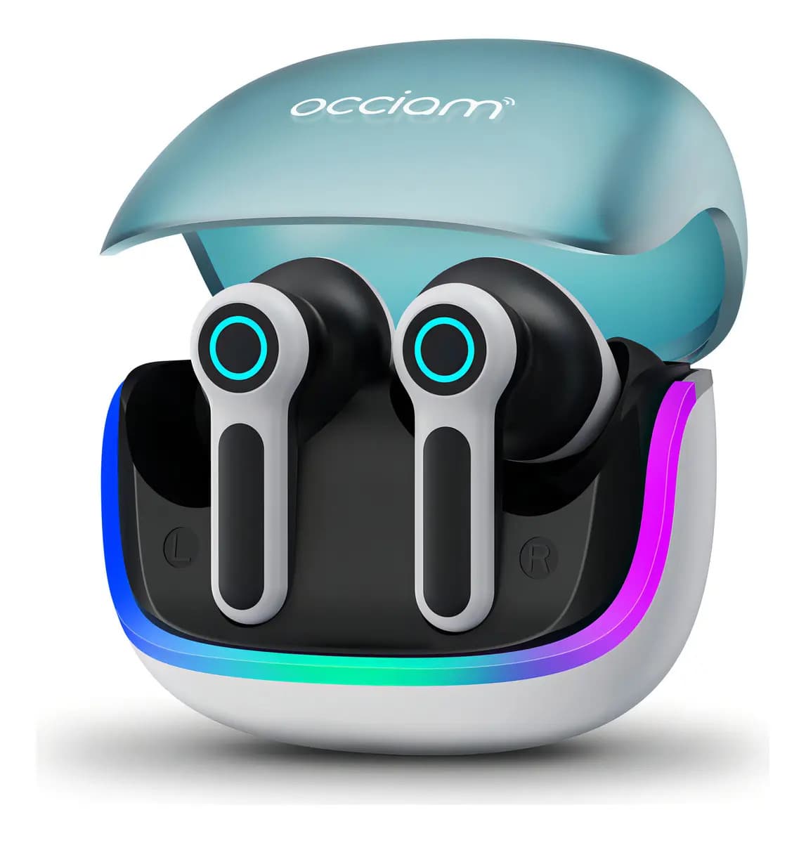 Audífonos In-ear Occiam G07 Inalámbricos Gamer Bluetooth Azul con Cancelación de Ruido y Luces RGB