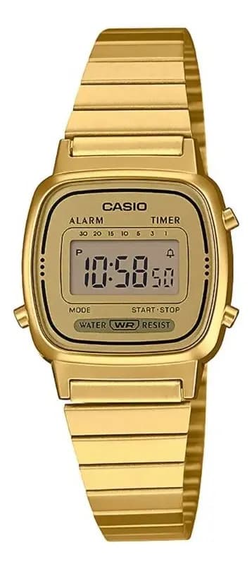 Reloj, Casio, La670wga-9vt Correa Dorado Bisel Dorado Fondo Champaña