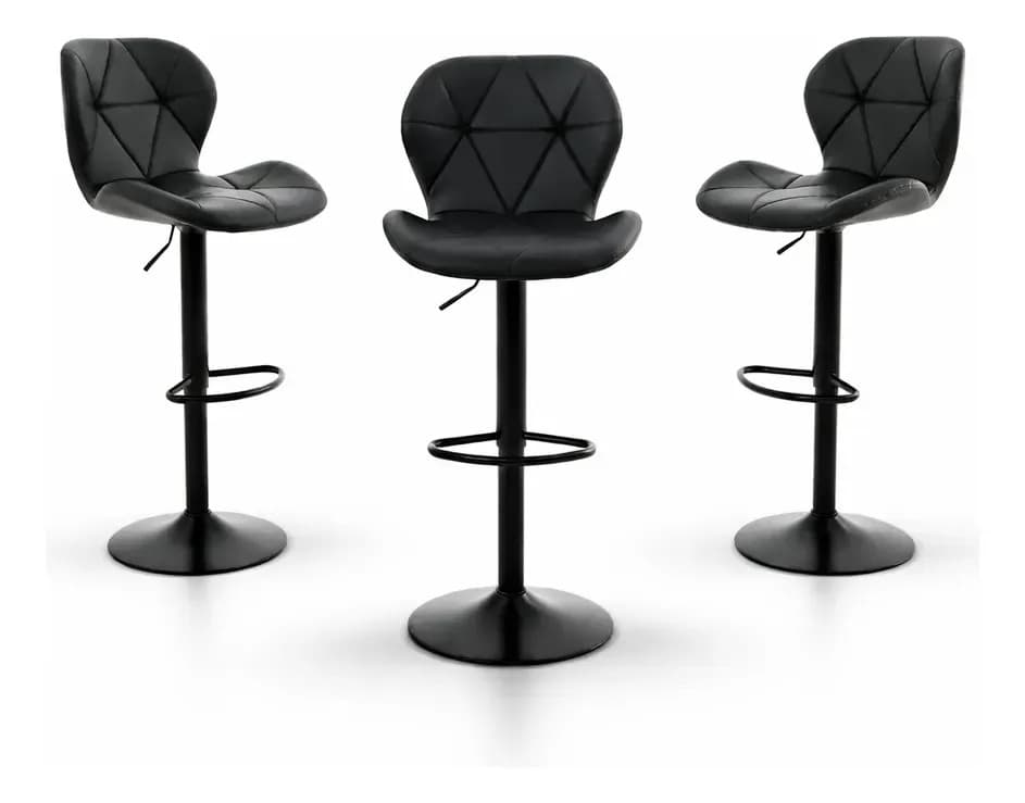 Silla De Bar Y Barra De Cocina Moderno Con Respaldo Set 3 Pz Negro