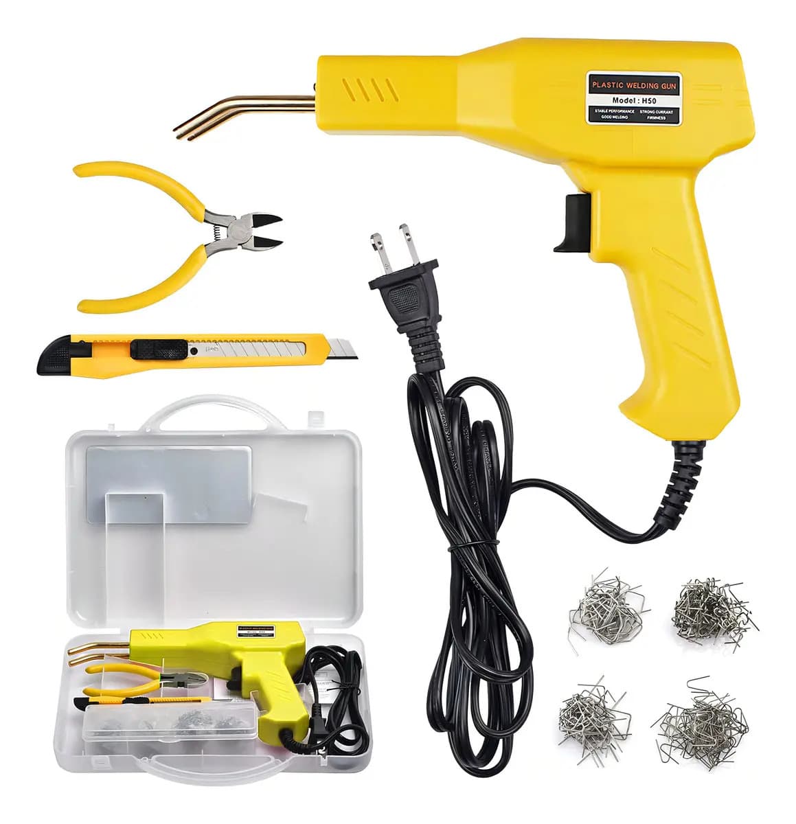 Soldadora para Reparación de Plásticos con 200 Grapas Color Amarillo