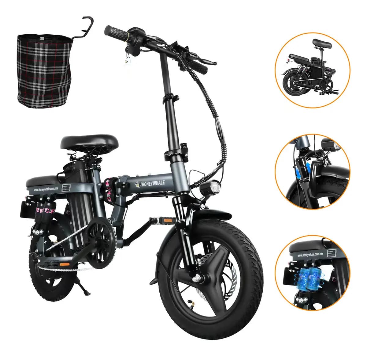 Bicicleta Eléctrica Plegable Honey Whale S6 Pro-S con NFC, de 14" y 35 Km/h
