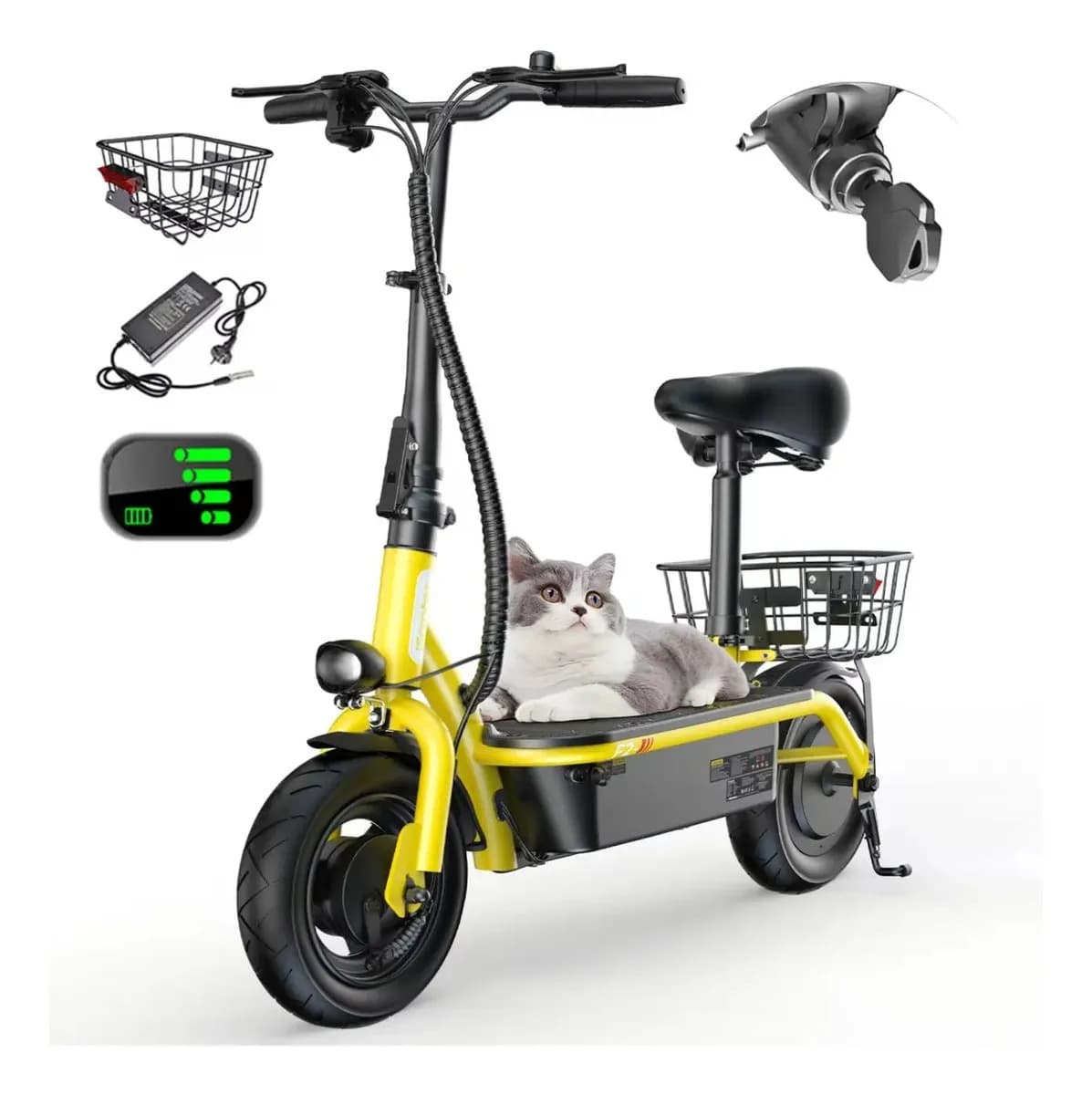 Scooter Eléctrico Iscooter F2 Plegable Amarillo de 500W y 30 km de Autonomía