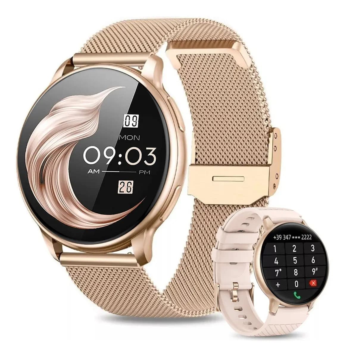 FoxBox reloje inteligente mujer Smartwatch mujeres Deportivo Dorado 1.39'' BW0608 Android/iOS Notificaciones IP67