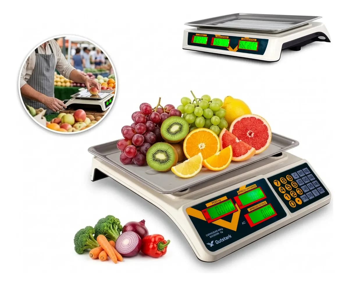Báscula Comercial Digital de 40 kg con Doble Pantalla y Batería Recargable