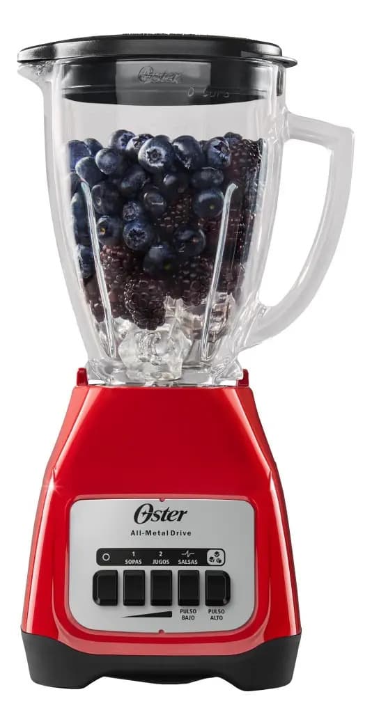 Licuadora de 2 Velocidades con Vaso de Vidrio BLSTKAG-RPB 550W Color Rojo 1.5 L Oster