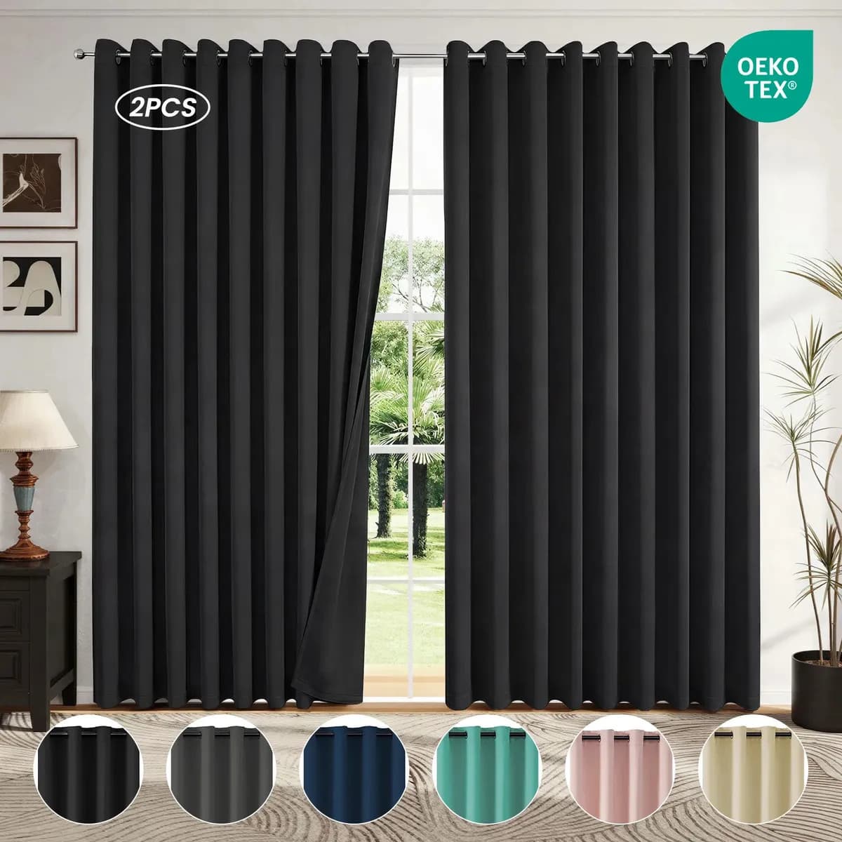 NANWEI Cortinas Blackout para sala recamara 220X160cm Coronas diseño moderno Ventanas Decorativas Aislamiento térmico y Reducción de ruido Tela impermeable 2 Paneles Negro