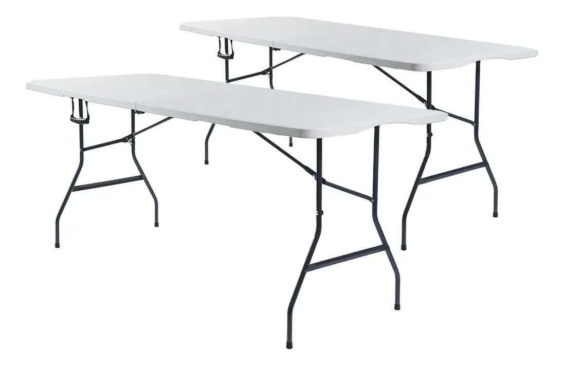 2 Mesas Plegables Blancas 180 cm Portátiles