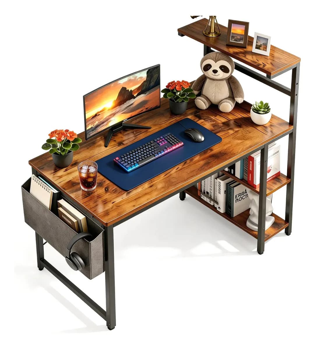Escritorio Gamer con Estantes y Bolsillo Lateral de FURRIFIC, para Oficina y Estudio