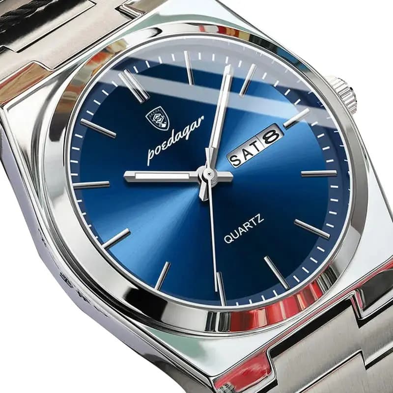 Reloj De Cuarzo Inoxidable Luminoso De Lujo Poedagar Fondo Azul