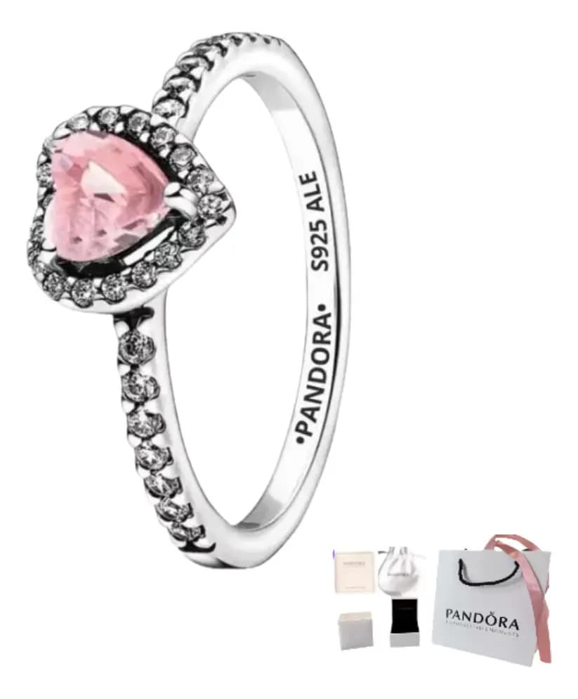 Anillo Para Pandora De Corazón Rosa Con Caja De Talla 54