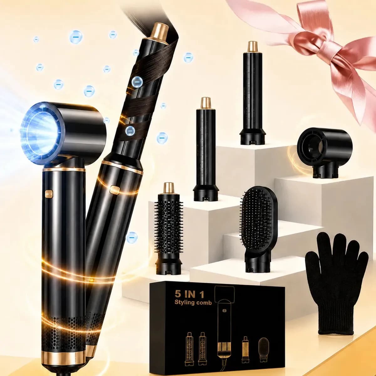 Secadora De Pelo Profesional 1800 W 5 En 1, Motor 110.000 Rpm, Cepillo Voluminizador, Rizador Y Alisador, Iones Negativos, Aire Frío Y Caliente, Secado Rápido, Volumen Y Brillo, Cuidado Del Cabello