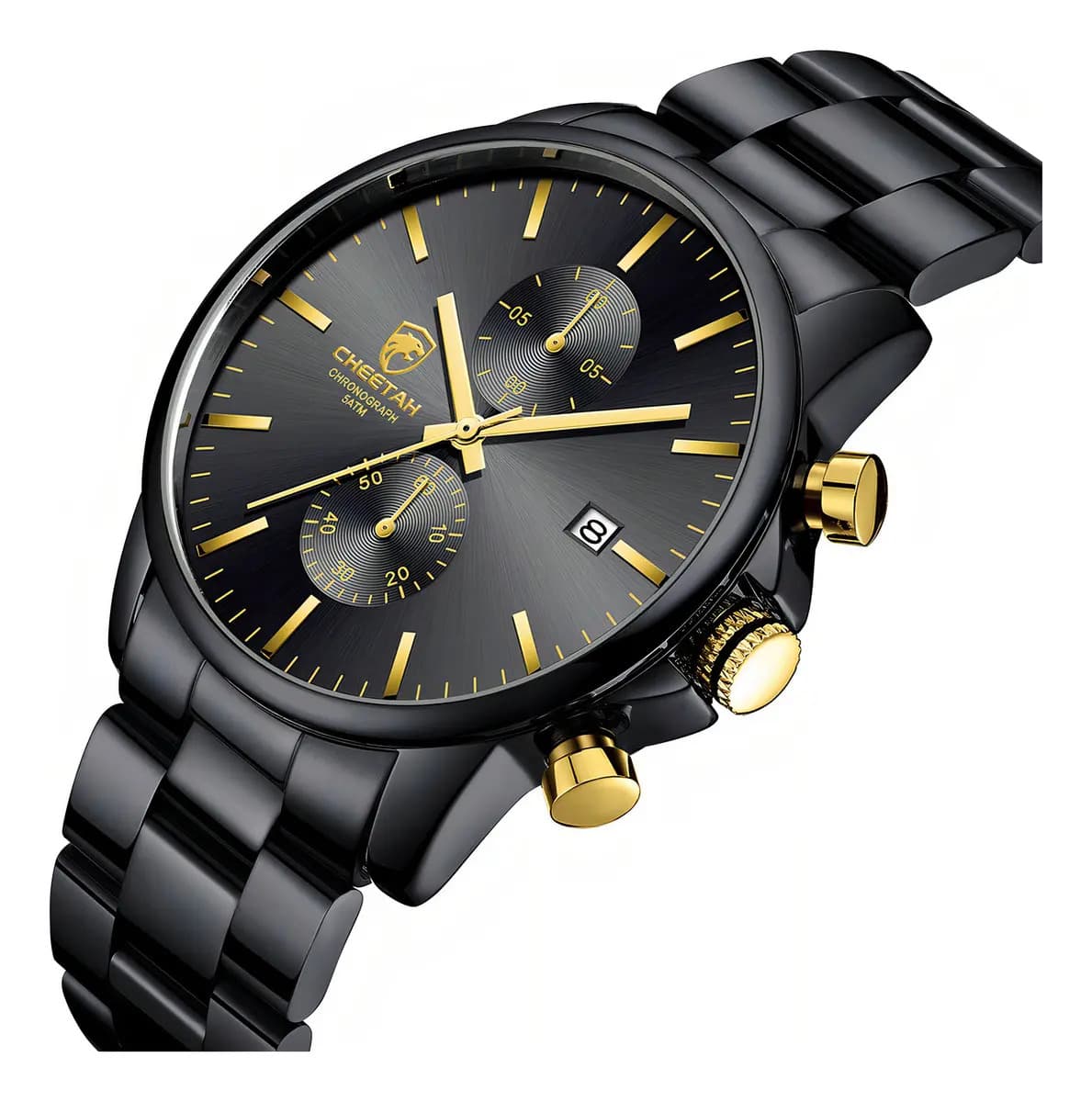 Reloj de Cuarzo para Hombre con Cronógrafo y Calendario de Acero Inoxidable Black/Gold/Black