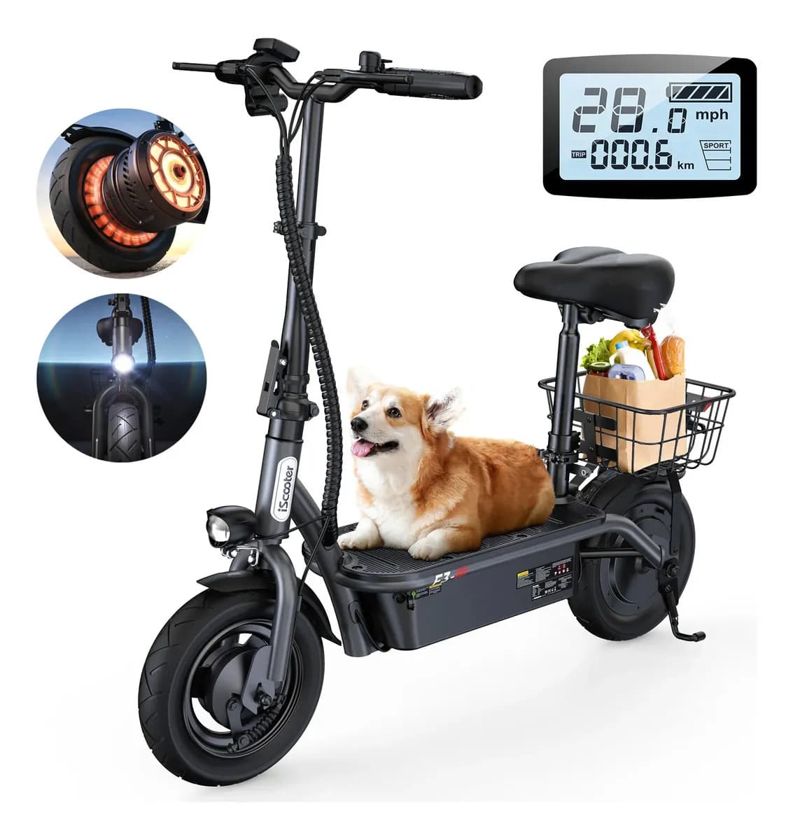 Scooter Eléctrico Patin Plegable F3 Con La Cesta 1000w40km/h Color Negro