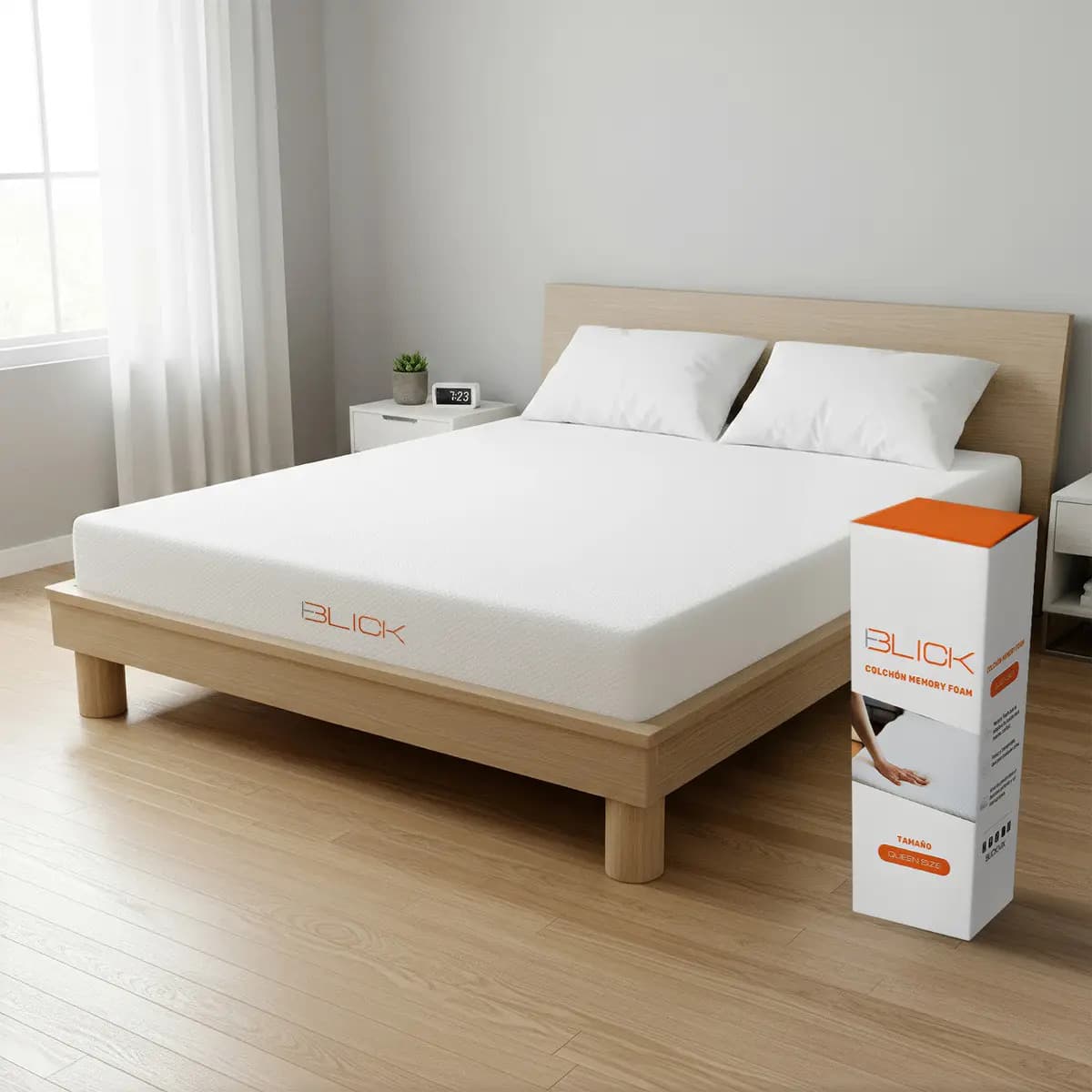 Colchon Queen Size Memory Foam 150x190 cm Espuma Ergonómico Firme Soporta 200 kg Caja Blick Color Blanco