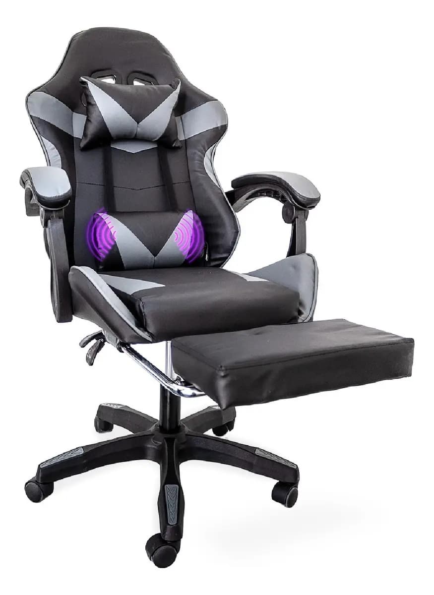 Silla Escritorio Cuory CUO2-M Ergonómica Con Reposapies Negro/gris Material Del Tapizado Cuero Sintético