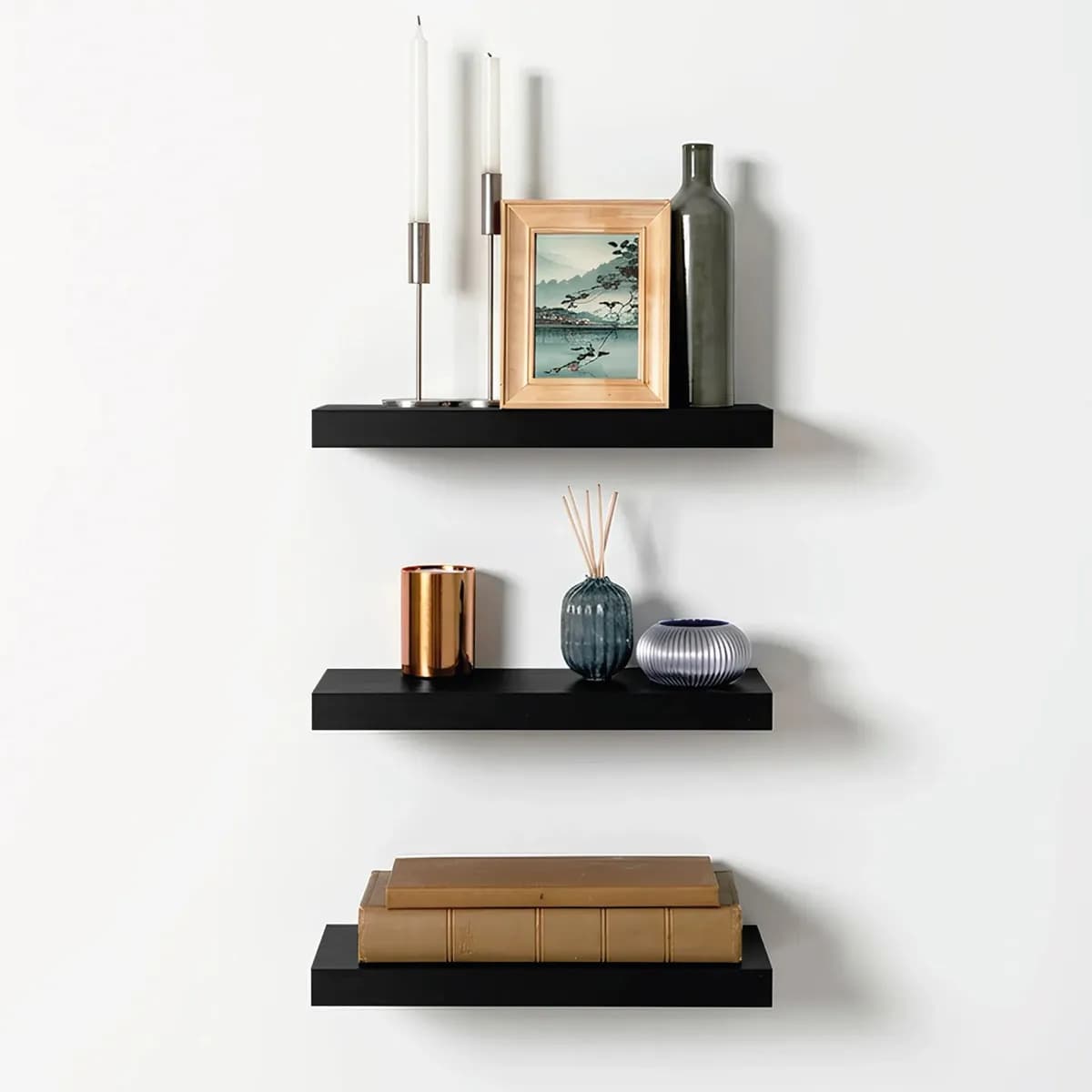 Kitul Set 3 Repisas Flotantes Minimalistas 30x15cm Melamina Negro
