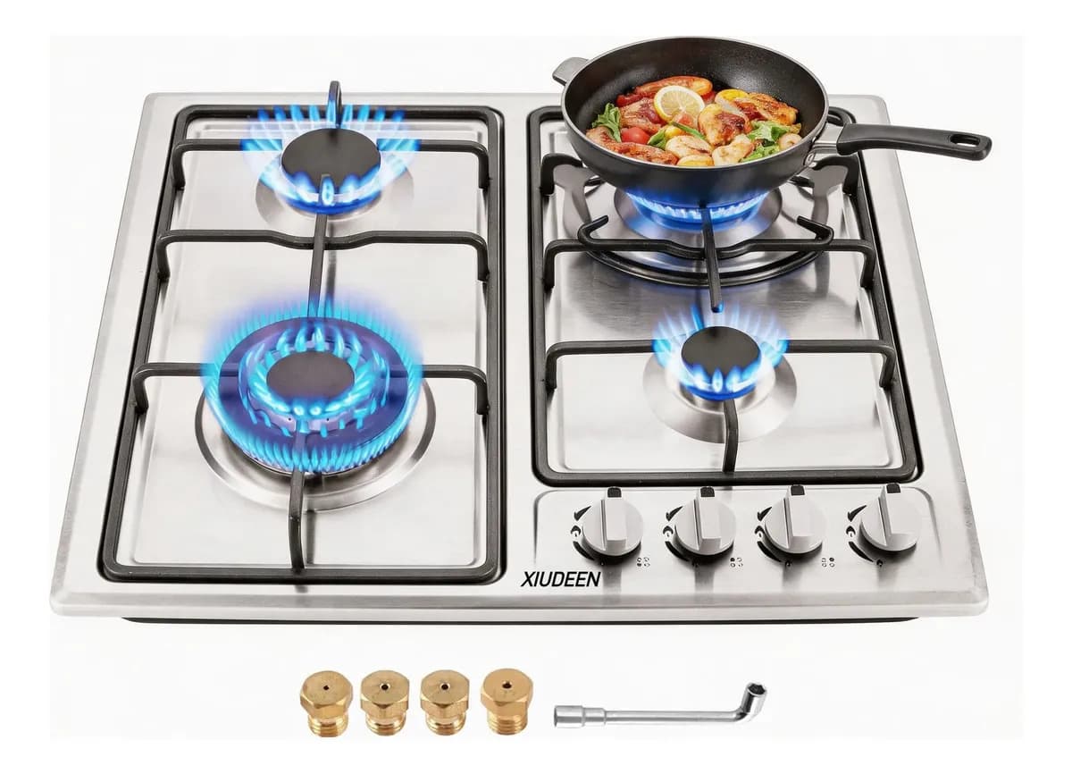 Parrilla de Gas 4 Quemadores Acero Inoxidable XIUDEEN XD4001 GN/GLP Convertible Parrilla A Gas Empotrable Plateado