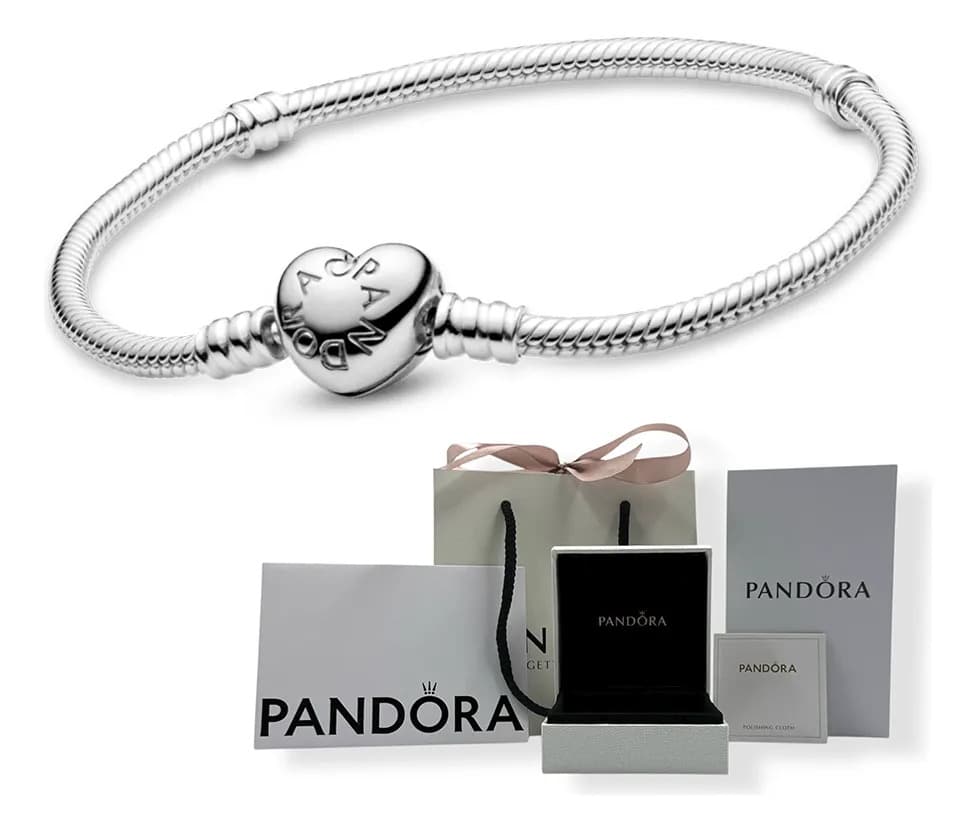 Brazalete Pandora Cadena Con Broche De Corazon Plateado 17 Cm