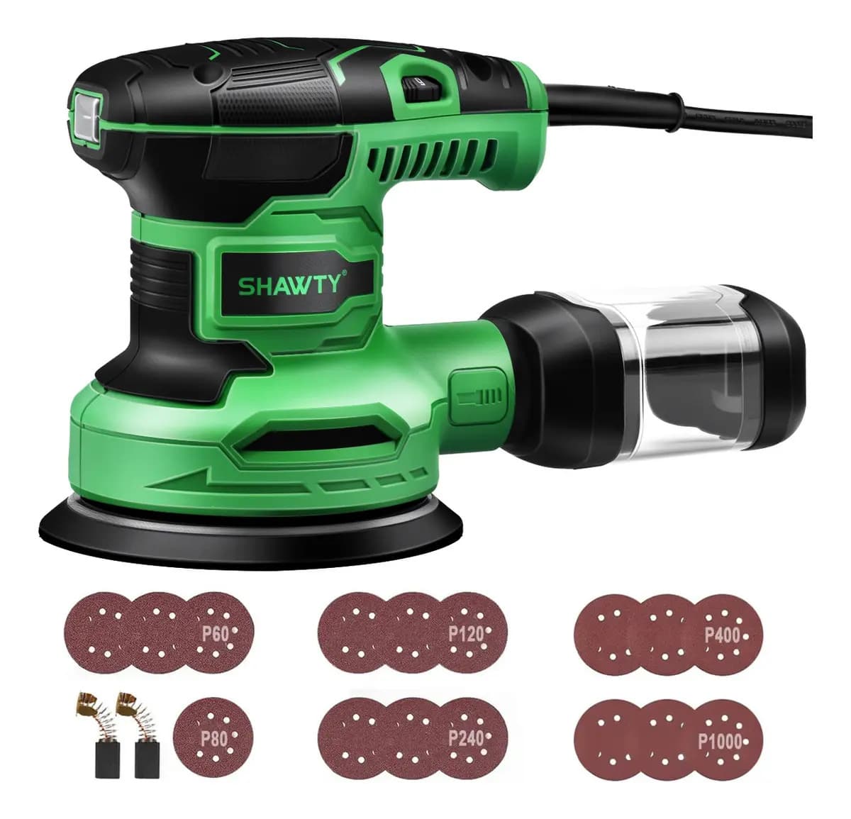 SHAWTY Lijadora Orbital Para Madera, 6 Velocidades Lijadora Rotorbital Electrica 450W, 16 Hojas De Lija Con 5 Grano De Diferente, Lijadora Con Colector De Polvo, Para Madera Lijado, Pulidor
