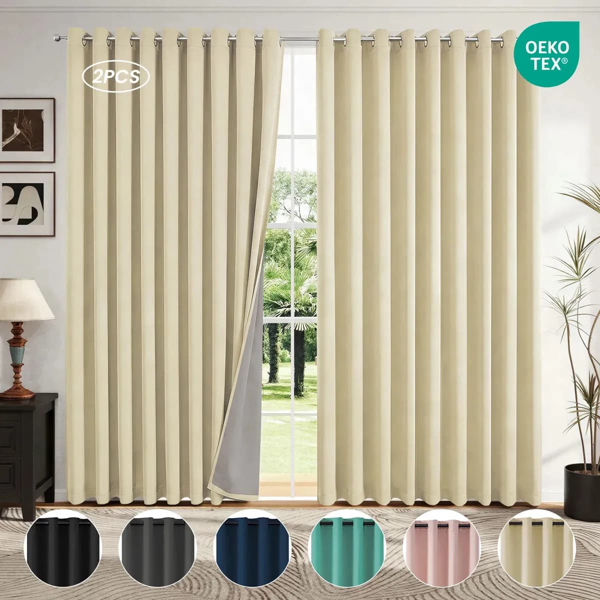 NANWEI Cortinas Blackout para sala recamara 220X160cm Coronas diseño moderno Ventanas Decorativas Aislamiento térmico y Reducción de ruido Tela impermeable 2 Paneles Color Beige