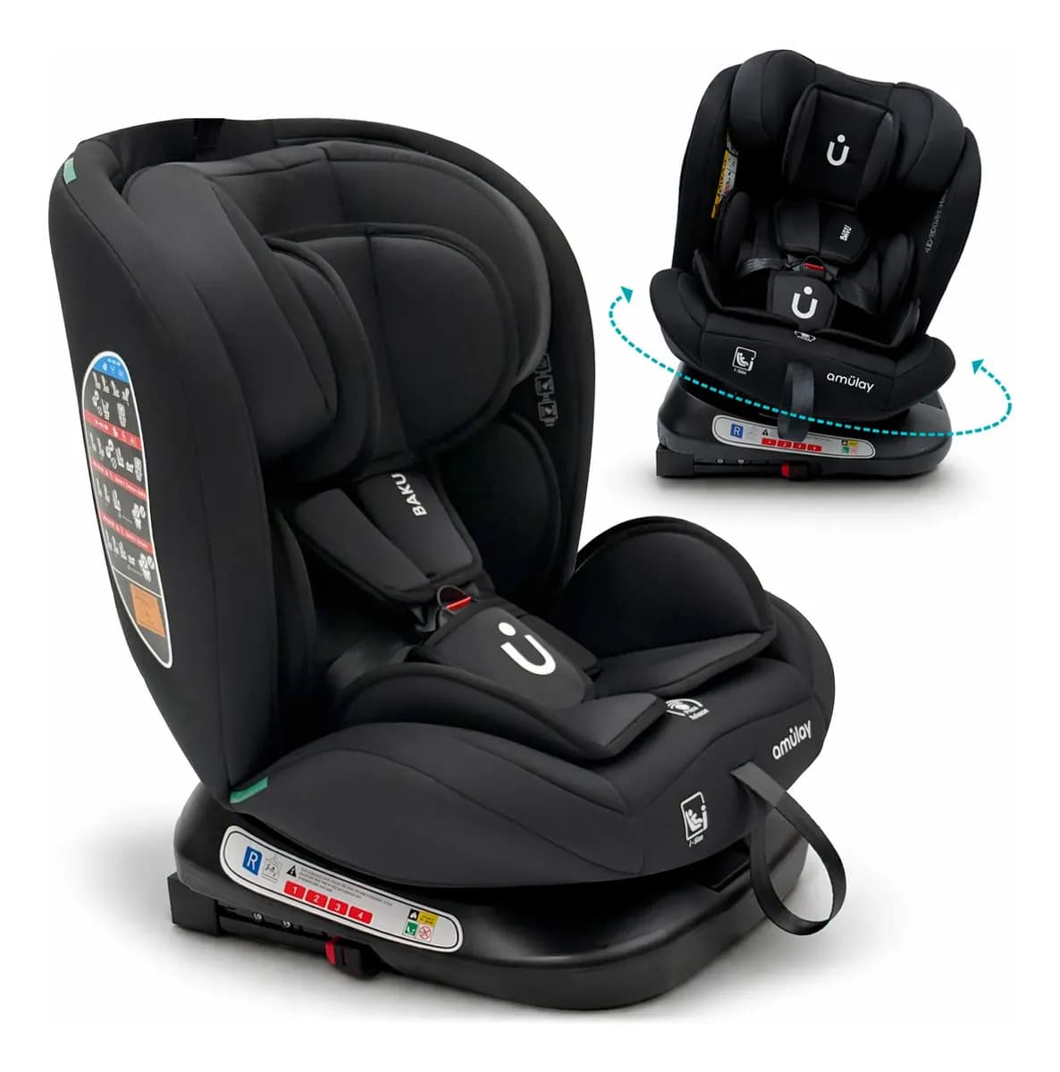 Autoasiento Bebés 360 Seguridad I-size Isofix 40 - 150cm Extra Comfort - Amulay Color Negro