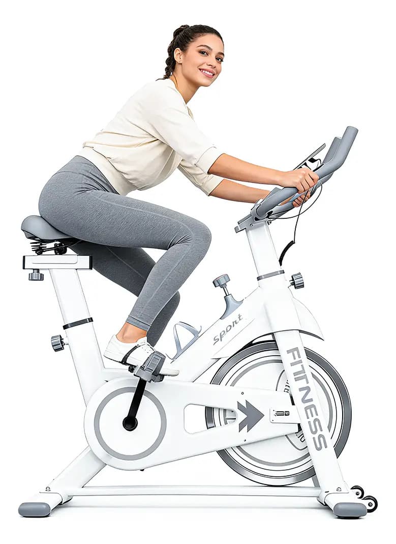 Súper Grande Bicicleta Fija Para Ejercicio Spinning Asiento Y Resistencia Ajustables Color Blanco