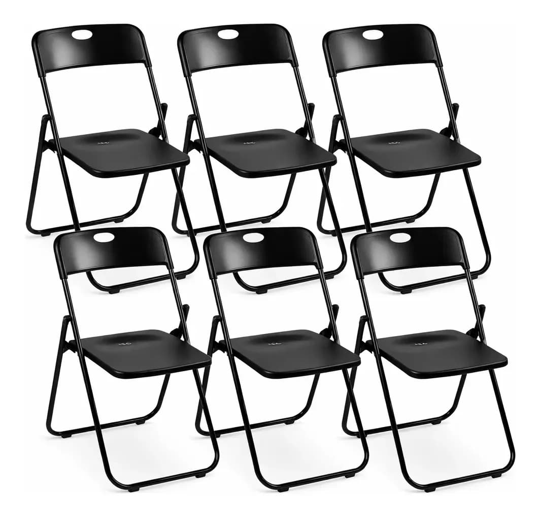 Sillas Plegables Negras De Exterior Jardín Fiesta Set De 6 Negro Lisa