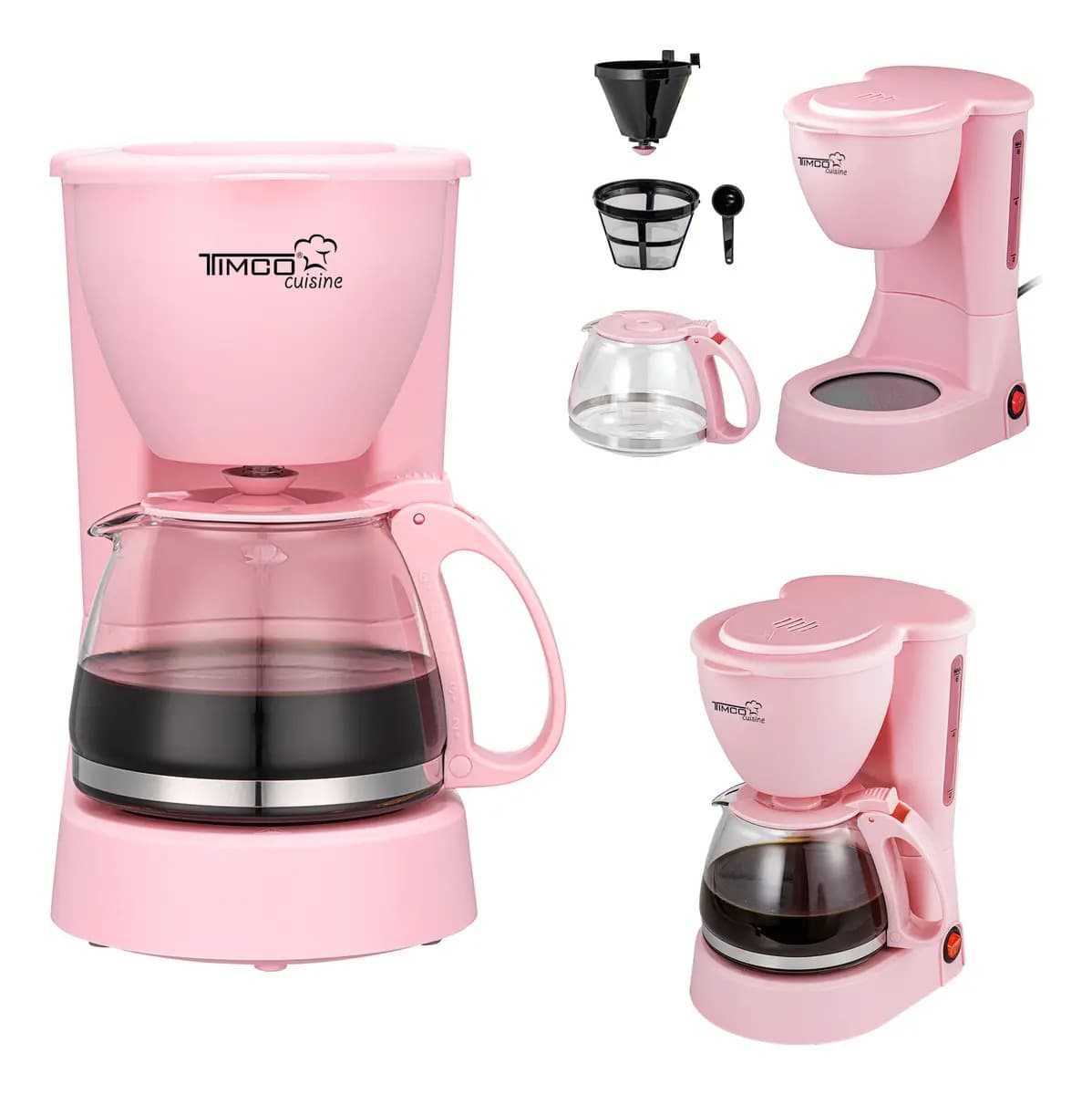 Cafetera Timco 750 Ml Filtro Permanente Placa Calefactora Rosa