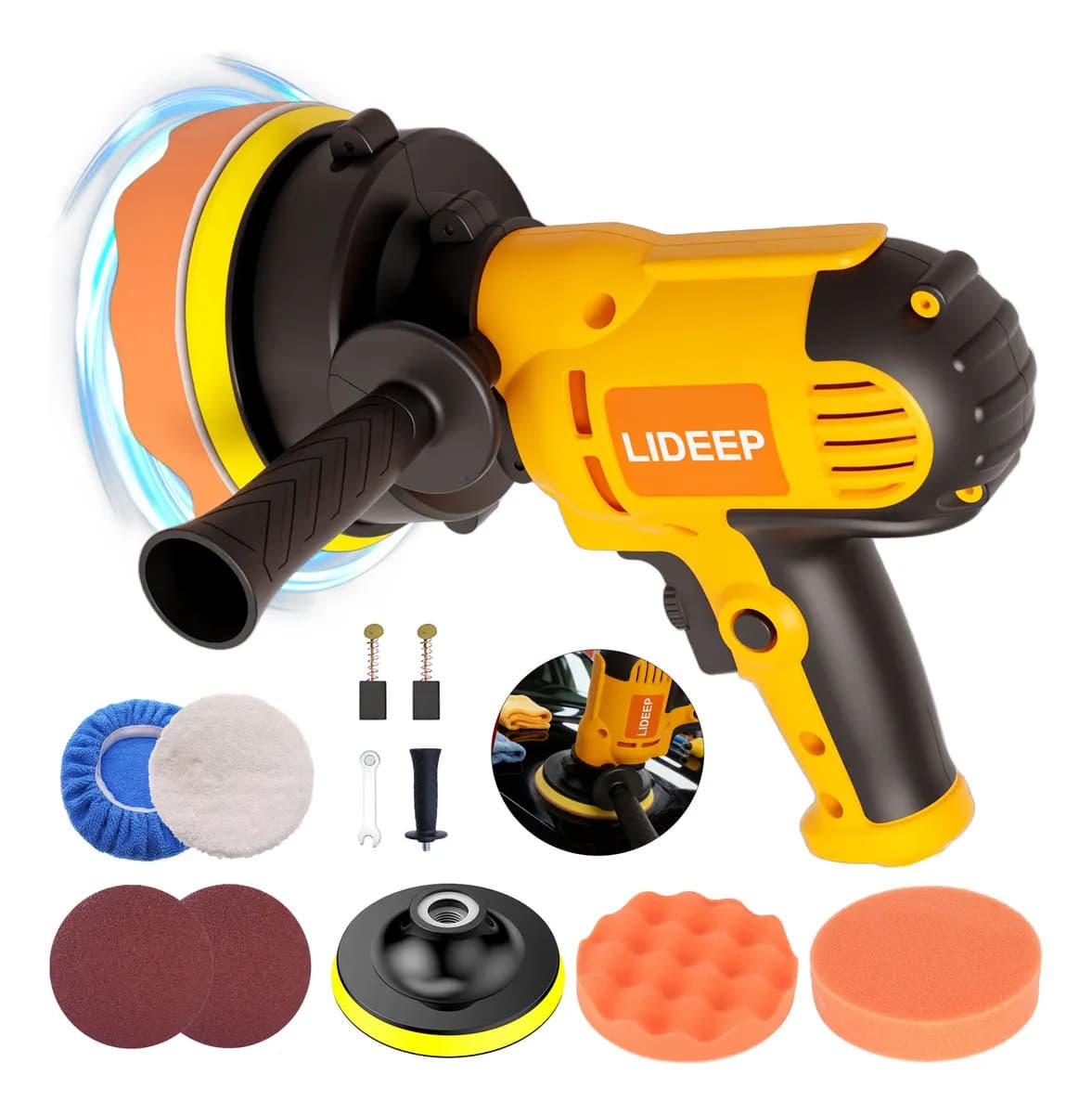 Pulidora Eléctrica De Mano Para Auto Ajustable Herramienta Color Amarillo