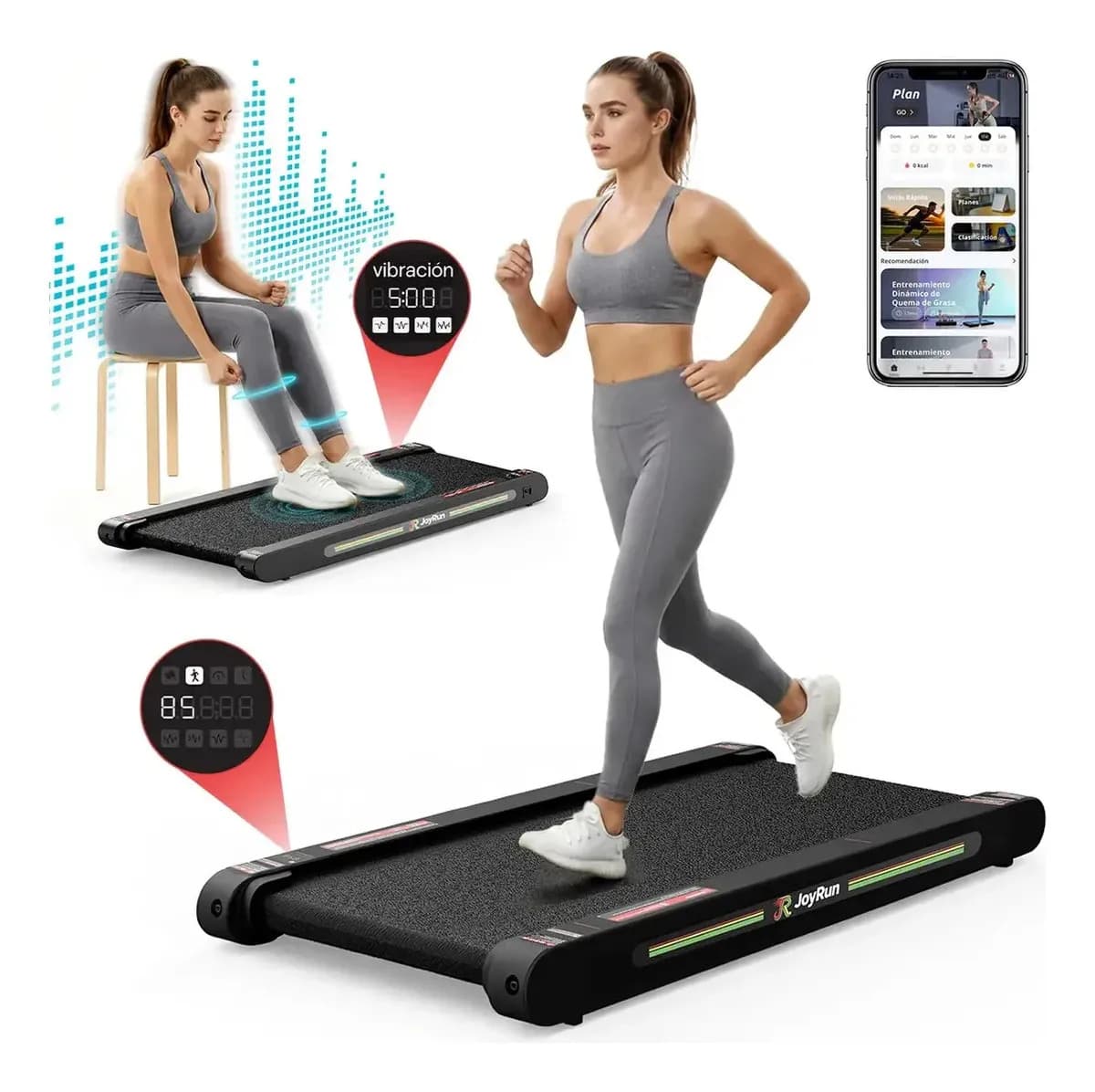 Caminadora Eléctrica 3 En 1 Caminar+Correr+Plataforma Vibratoria Portátil Fácil de Guardar Control App Bluetooth Color Negro
