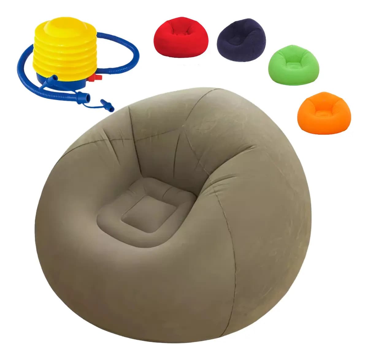 Sillón Sofá Inflable Silla Aterciopelada Puff Cómodo +bomba Color Marrón Claro