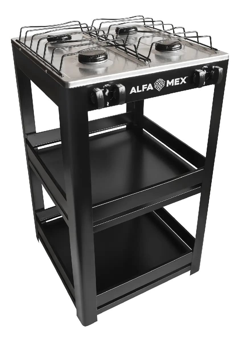 Estufa Alfamex Parrilla 4 Quemadores Acero Inoxidable Gas Lp Color Negro