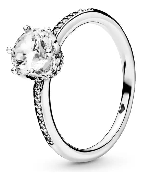 Anillo solitario Pandora Royal, color plateado, tamaño 16
