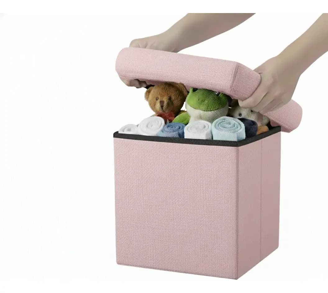 Puff Silla Cubo Organizador Plegable Cajón Almacenador Hogar Rosa
