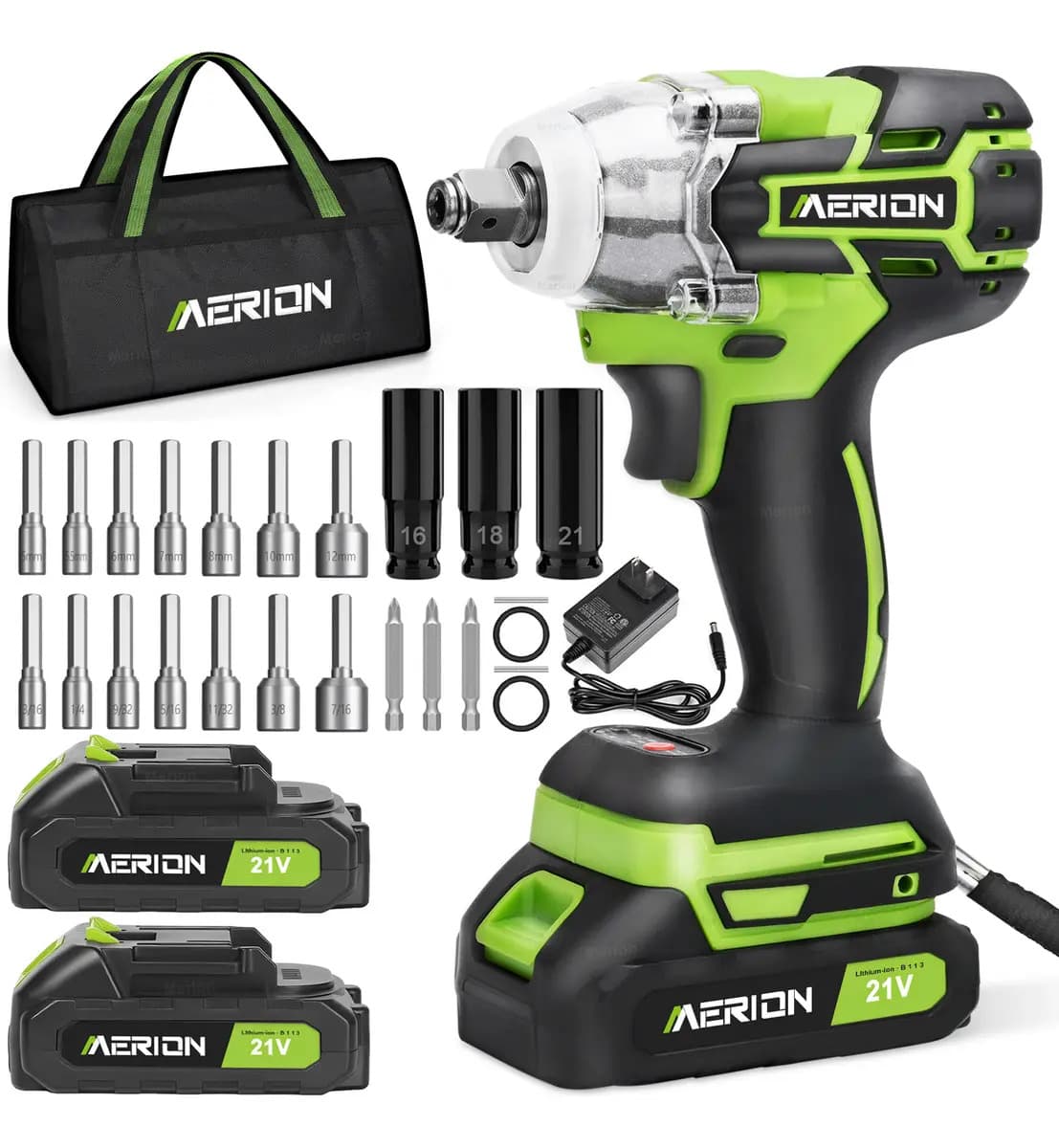 Llave De Impacto Pistola Taladro Eléctrica Inalámbrica 2 pila Verde MER+BS+01 MERION