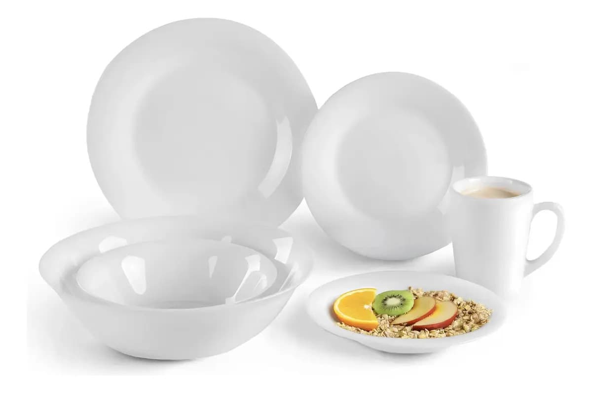Vajilla Opalina Blanca Moderna de 31 Piezas para 6 Personas con Platos y Bowls – Kingshouse