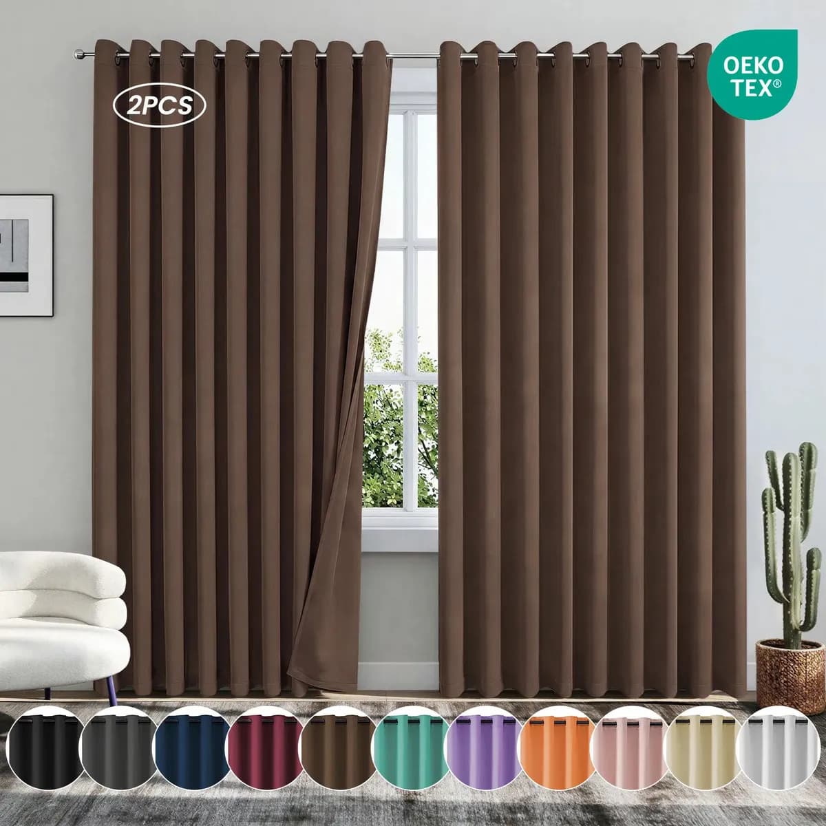 Cortinas Blackout Para Ventana Sala Recamara Económicas Largas 280x215cm 2 Paneles marrón