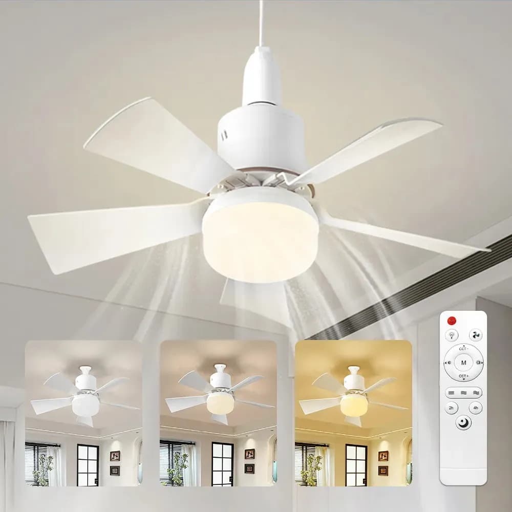 Foco Con Ventilador 40w Foco Ventilador Techo 52cm Led Con Control Remoto Negro Temporizador 3 Temperaturas De Color Brillo Ajustable E27 Lamparas Para Sala Fanlamp