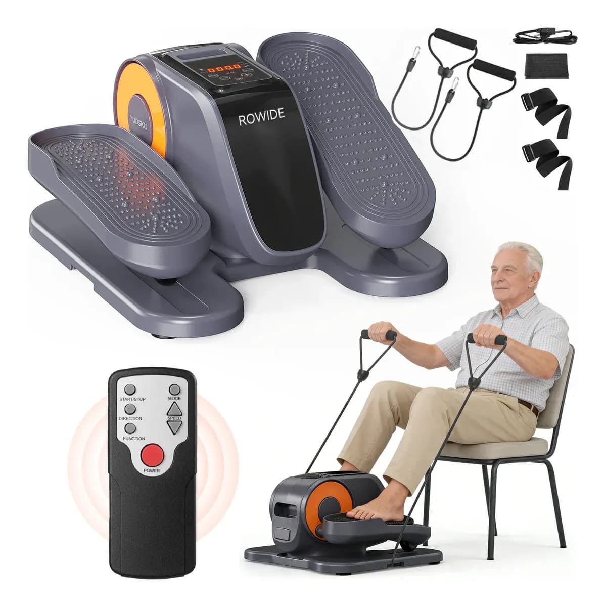 ROWIDE® Eliptica Mini Elíptica Eléctrica Con Cordón Deportivo Y Almohadilla Antideslizante Elipticas Escaladora Portátil color gris