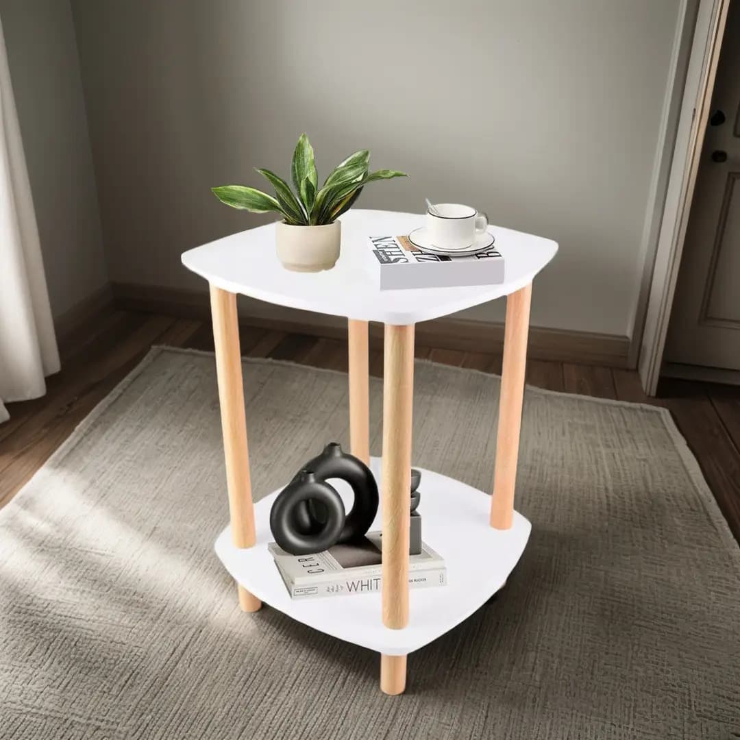 Mesa De Centro Minimalista Madera 2 Niveles Lateral Auxiliar Color Blanca Cuadrada