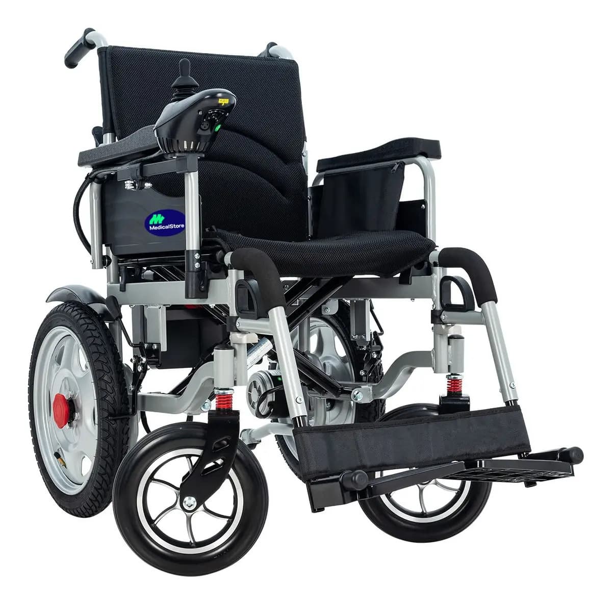 Silla de Ruedas Eléctrica Plegable Todo Terreno Gris Joystick Ajustable Asiento Acolchado Descansabrazos Abatibles Cinturón Frenos Electromagnéticos