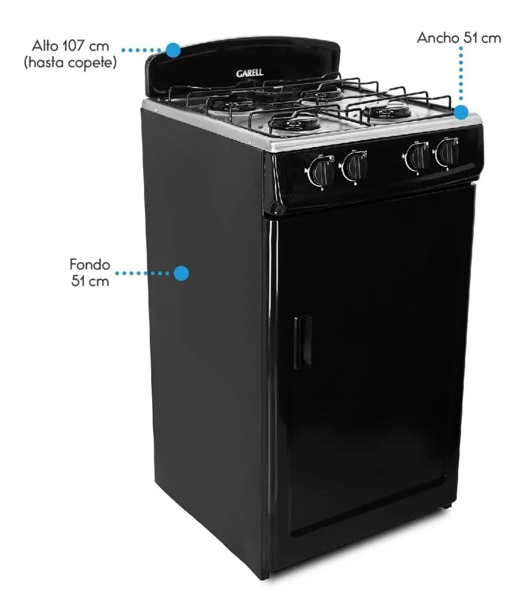 Estufa Parrilla De Gabinete A Gas Lp De 4q Acero Inox Garell Color Negro