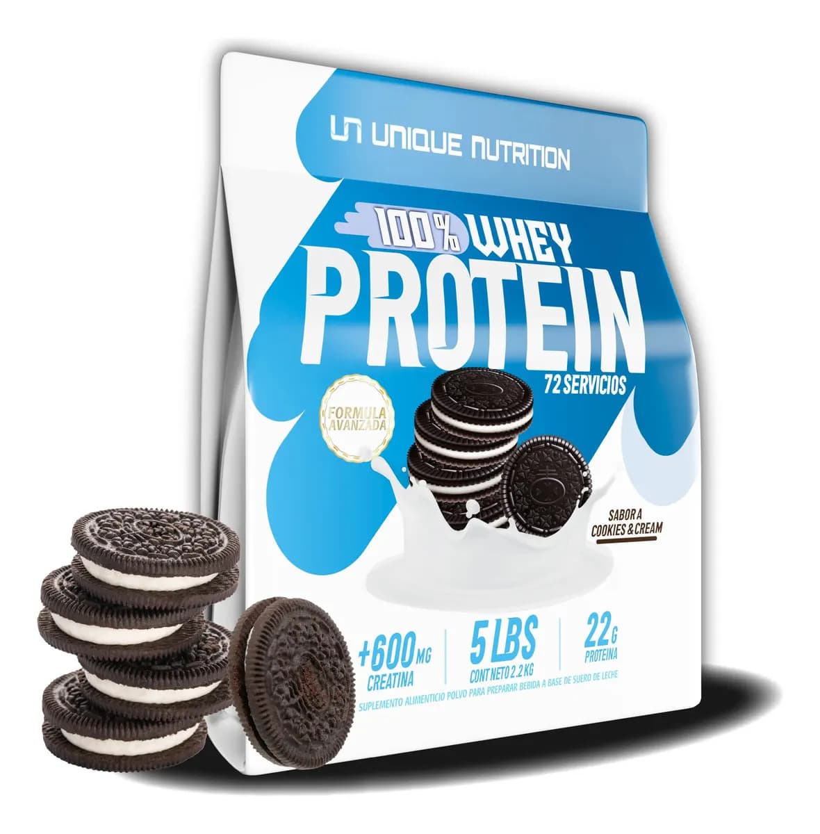 Proteina 100% Whey 2.2 Kg Adicionada Con Creatina Unique Sabor Cookies