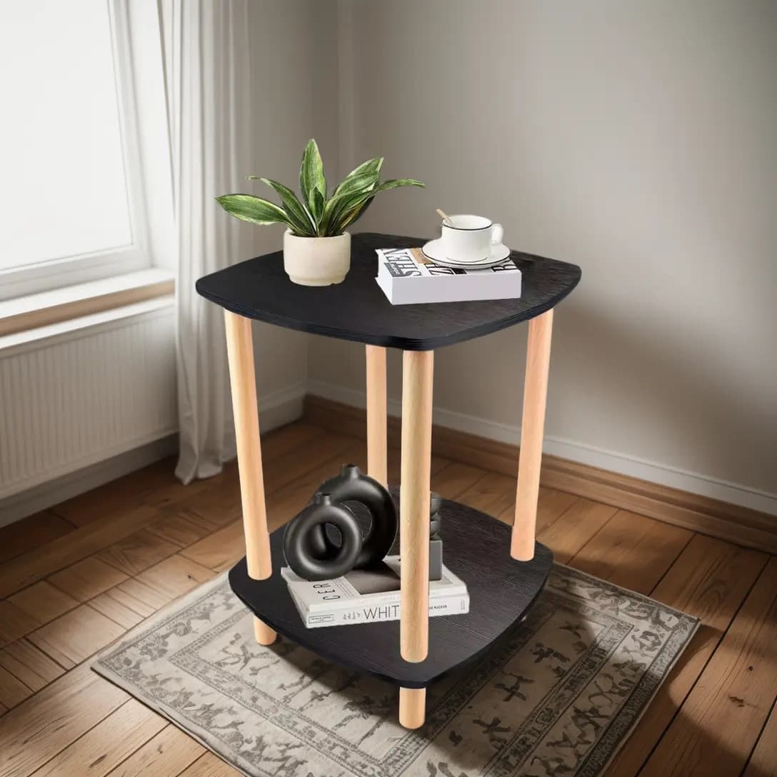 Mesa De Centro Minimalista Madera 2 Niveles Lateral Auxiliar Color Negra Cuadrada