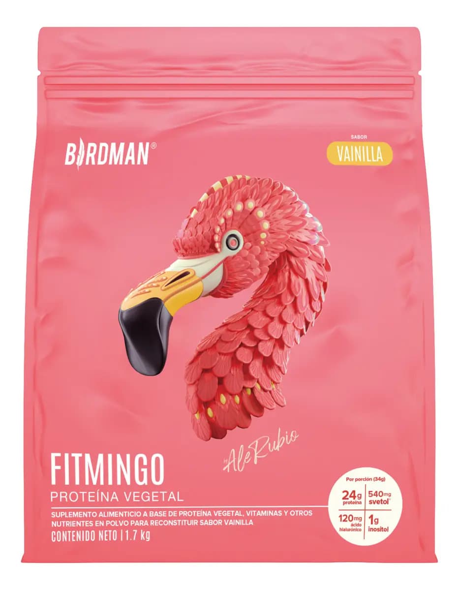Birdman Fitmingo Proteína Vegana en Polvo | con Inositol, Ácido Hialurónico y Potenciadores de Colágeno | Para Mujer | Sin Lactosa | Vainilla | 1.7kg