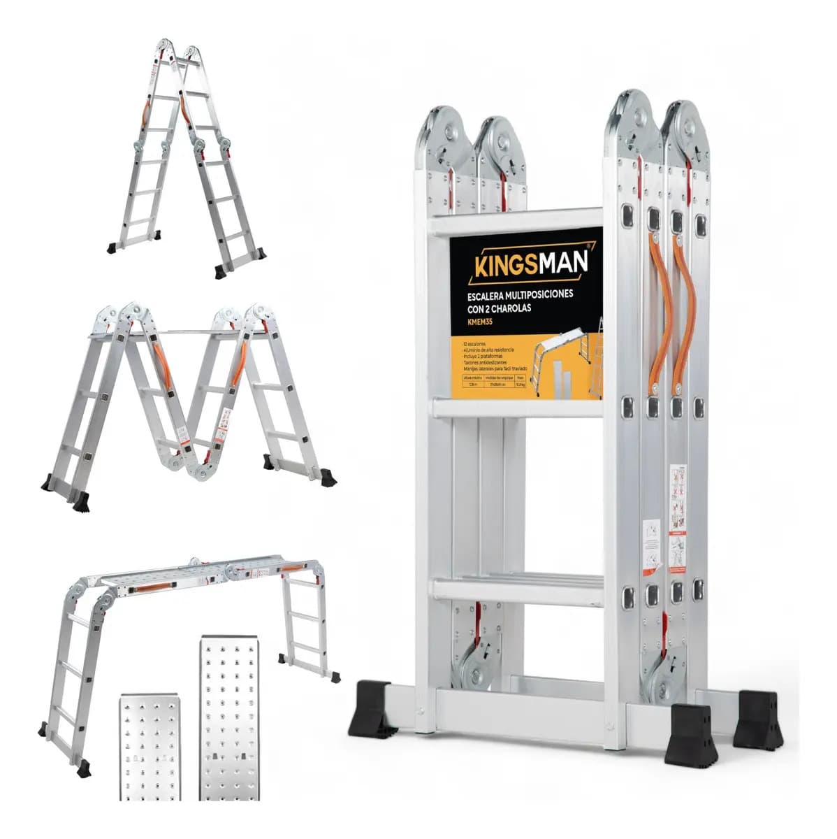 Escalera Multiposiciones Plegable Kingsman 3.5m 12 Peldaños 150kg